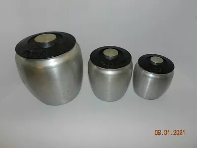 VTG KROMEX CANISTER SET ALUMINUM SPUN/BRUSHED MCM 1950s RETRO Flour Coffee Tea • $24.99