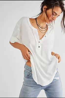 Free People Heritage Henley Oversize Summer Tee Top White X-Small RRP $68 • £21.99