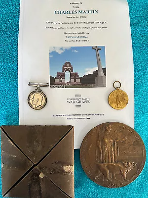 £260 • Buy WW1 Medals & Death Plaque Martin KIA Royal Fusiliers Last Day Battle Of Somme