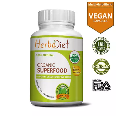 $27.51 • Buy Organic Green PURE SUPERFOOD Moringa Spirulina Wheatgrass Vegan 500mg Capsules