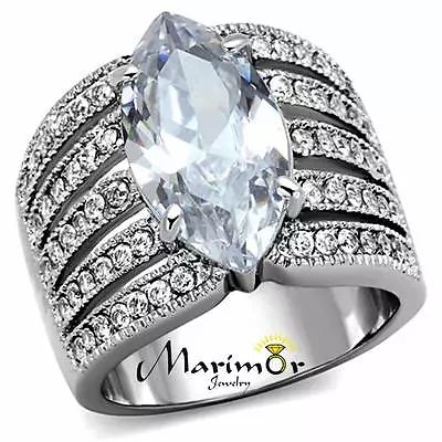 5.82Ct Marquise Cut Zirconia Stainless Steel 316  Wide Band Engagement Ring 5-10 • $29.99