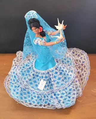 Original Marin Chiclana Doll From Spain Turquoise Blue & White Dress 13  • $19.95