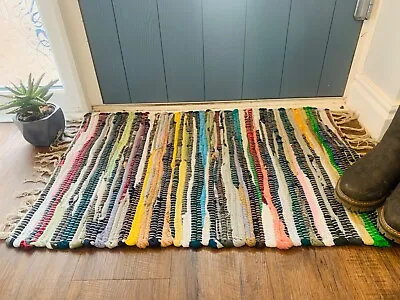 Rainbow Chindi Rug - Recycled Cotton Indian Sustainable Boho Hippie Fairtrade • £9.95