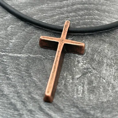 Cross Black Cord Necklace Antique Copper Finish (cc2-c) NWT • $10.99