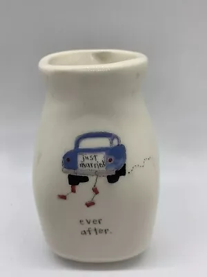 Beth Mueller Ceramic Milk Jug Mini Vase Just Married Ever After Wedding Keepsake • $13.50