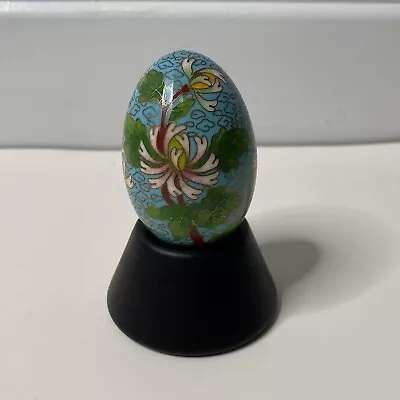 Vintage Chinese Cloisonné Turquoise Enamel Floral Decorative Egg With Base • $12.59