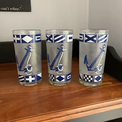 Set Of 3 Vintage Culver Highball Nautical Anchor Glasses • $15.99