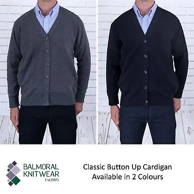 Mens Cardigan Balmoral V Neck Long Sleeve Plain Supersoft Button Up Classic • $12.07