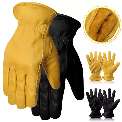 Heavy Duty Thorn Proof Leather Work Gloves Gardening Wood Working Yellow Black • $12.59