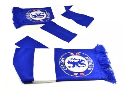 Chelsea FC Football Club Blue White Striped Knitted Scarf Badge Fan Gift Officia • $45.05