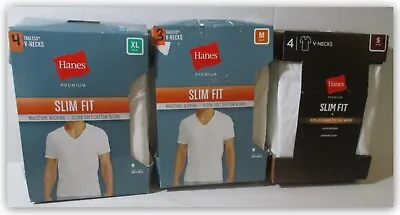 Hanes Men's Premium SLIM FIT V-Neck T-Shirt WHITE Ultra Soft Lightweight • $23.93