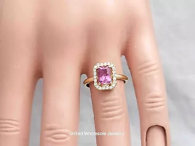 £40.99 • Buy 1.30Ct Genuine Mined Tourmaline & Diamond Ring In Solid  14K Yellow Gold, Halo
