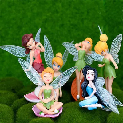 6PCS/Set Tinkerbell Fairy Princess Action Miniature Figure Cake Topper Doll Toys • £5.31