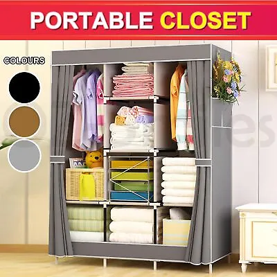 $39.22 • Buy Large Portable Clothes Closet Canvas Wardrobe Storage Organizer With Shelves