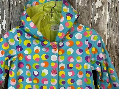 Cute Hanna Andersson Girls 110 RAIN COAT Zip Up Lined Hooded Colorful Polka Dots • $21.95