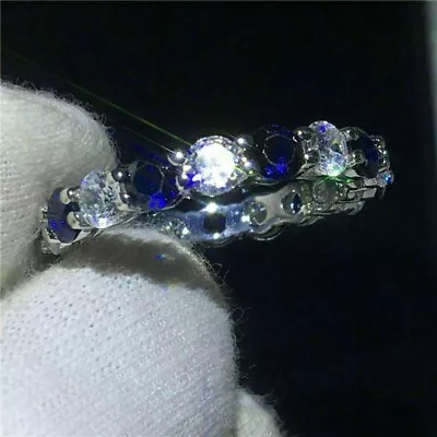 Eternity Round 3.00 Ct Real Treated Diamond Engagement Band In 925 Silver Ring • $129