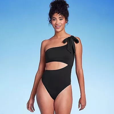 Women's One Shoulder Bow Cut Out One Piece Swimsuit - Shade & Shore • $7.99