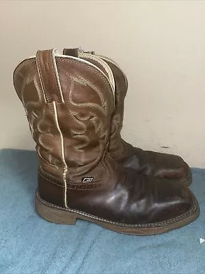 Justin WK4331 Brown Leather Steel Toe Western Work Boots Sz 9 EE FREE SHIPPING • $65