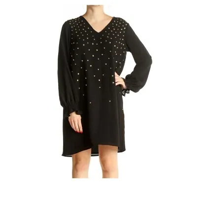 Michael Kors MK Women Black Beaded Long Sleeve Shift Dress Size Plus 1XL • $35