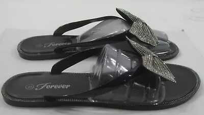 NEW BLACK Beach Retro Flat Jellies Jelly  FLIP FLOP BOW Sandal Women Size 6 • $9.99