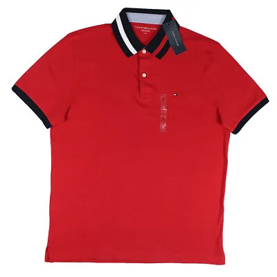 Tommy Hilfiger Men's Contrast Collar Trim Polo Shirt Sleek Red 78J8670-600 • $29.99