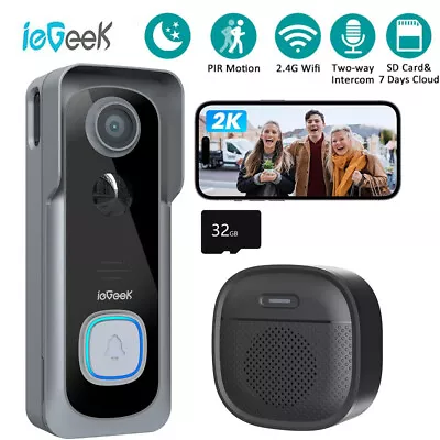 Wireless Doorbell Camera W/ Chime 2K Voice Changer Motion Detector 2-Way Audio • $15.99