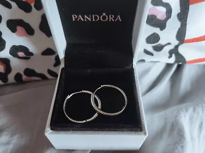 $28.46 • Buy Pandora S925 ALE Silver Moments Hoop Drop Earrings 