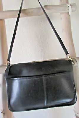 VINTAGE (70s) COACH BLACKISH GRAY LEATHER ZIP-TOP SHOULDER BAG / CLUTCH USA • $31