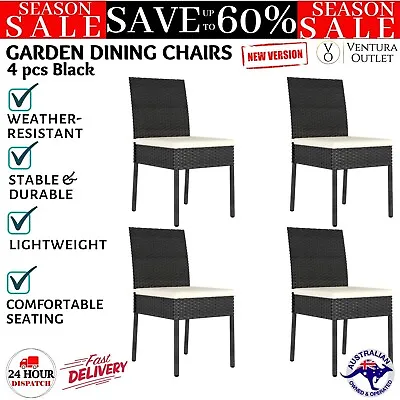 VidaXL 4 Pieces Garden Dining Chairs Outdoor Seat Furniture Poly Rattan - Black • $434.87