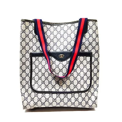 Vintage Gucci Tote Bag Sherry Line Navy Blue PVC 2651241 • $17.06