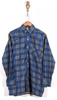 Vgc 90's Vintage Grey And Blue Check Pattern Wavey Shirt Long Sleeve Button Up • £18