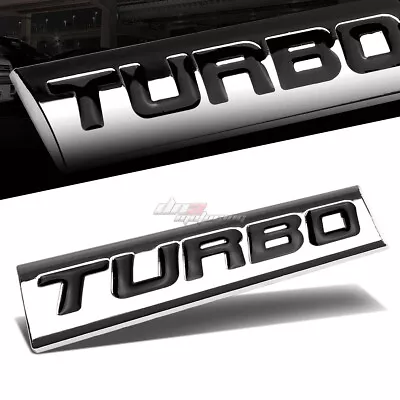 $5.98 • Buy Aluminum Stick On Polish Chrome Black Text Turbo  Decal Emblem Trim Badge Logo