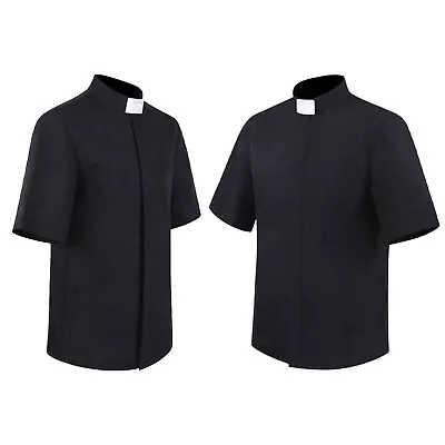 Mens Stand Collar Clergy Shirt Priest Pastor Minister Preacher Button Down Shirt • $16.55