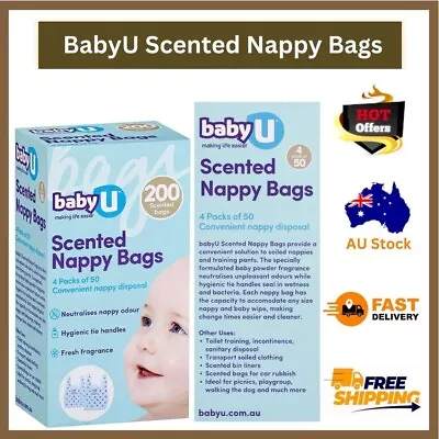 BabyU Scented Nappy Bags 4 X 50pk (200 Total) Convenient Disposable Baby U • $8.75