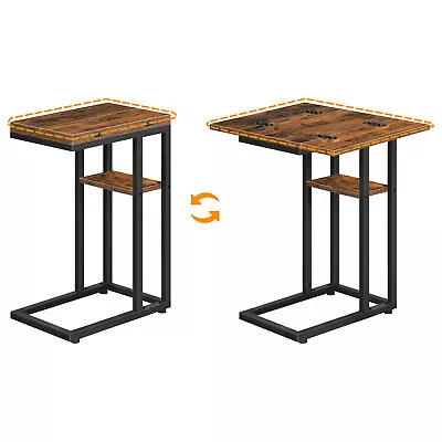 HOOBRO Foldable End Table C Shaped Side Table With Storage Shelf Snack Table • $47.49