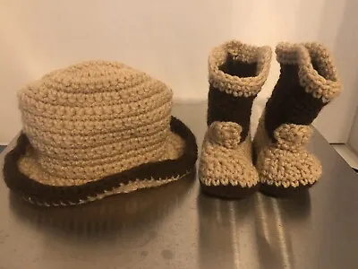$39.99 • Buy Crochet Baby Toddler Cowboy Hat And Boots Photo Prop- Brown Tan Handmade