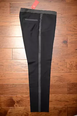 Hugo Boss Mens Getlin Slim Fit Black Stretch Wool Tuxedo Dress Pants EU 54 US 38 • $69.29