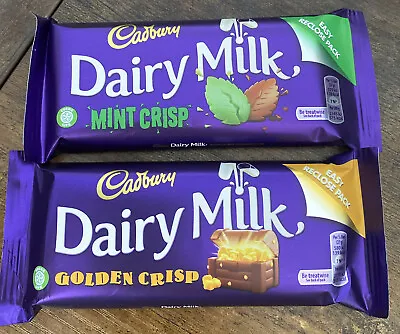 Irish Cadbury - Dairy Milk - 1 Mint Crisp 1 Golden Crisp Chocolate Bars • £6.99