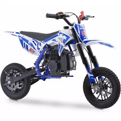 MotoTec 52cc 2 Stroke Villain Kids Gas Dirt Bike- Blue Speed 20mph-CA Available✅ • $359