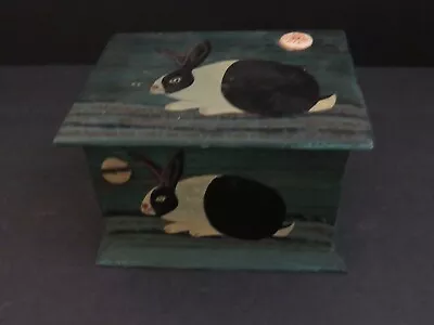 Handcrafted And Painted Primative Hinged Wooden Box Warren Kimble With Rabbits • $26.99