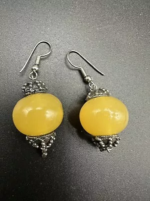 Vintage Earrings Chunky Amber Lucite Dangle Balls • $6.79