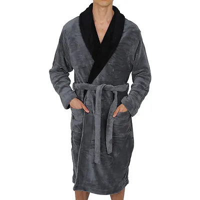 Mens-ROBE -Bathrobe- Contrast-Coral Fleece - SUPER SOFT Heavy Weight USA Seller • $38.49