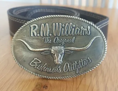 R M Williams Bushmen's Outfitters Leather Belt & Solid Brass Buckle • £60