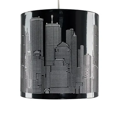 Gloss Black Lampshade New York City Skyline Cut Out Pendant Ceiling Light Shade • £18.99