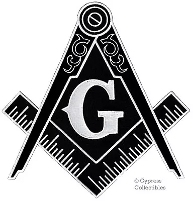 LARGE MASONIC PATCH BLACK Embroidered Iron-on FREEMASON SQUARE COMPASS MASON BIG • $16.95