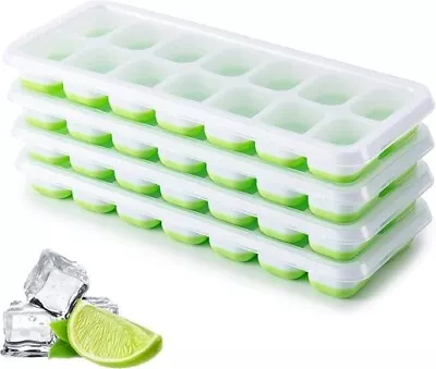 Ice Cube Tray 4 Pack Silicone Ice Tray 14 Ice Cube Molds With Lids Stackable • $10.99