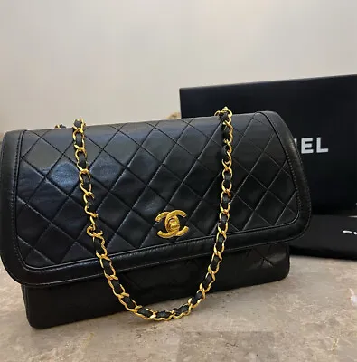 $3250 • Buy Vintage Chanel Single Flap Leather Black Bag Gold Tone Hardware