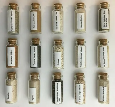 40+ World SAND SAMPLES10ml Bottle Ocean Dessert Inland Geology Teaching Aid • $6