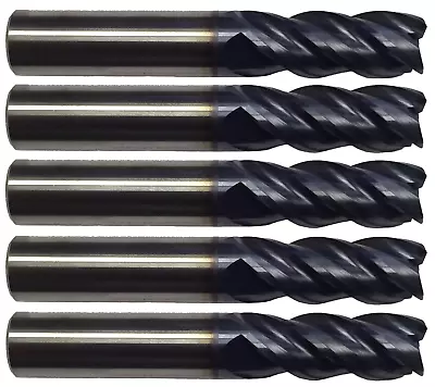 5 PCS 1/2  4 FLUTE VARIABLE HELIX CARBIDE END MILL .030 RADIUS TiALN COATED • $165.95