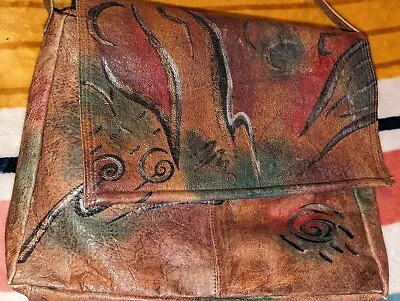 Vintage  The Animal  Wearable Art Hand Painted Leather Crossbody Purse India  • $19.99